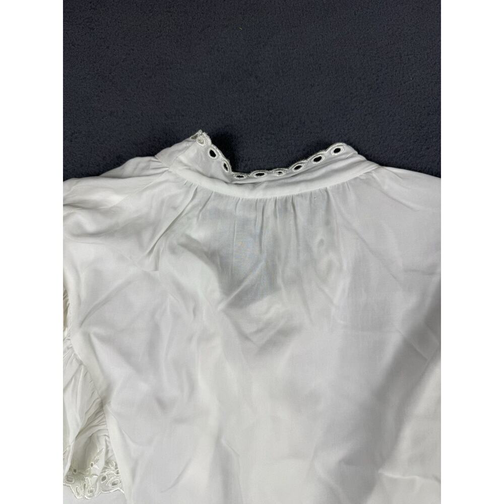 Joie Women's Ruffle Round Neck Lace Trim Long Sleeves Blouse White Size XL - Picture 5 of 9